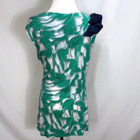 Anthropologie Little Yellow Button Ruched Side Ruffle Print Long Knit Top Tee - Picture 9 of 11